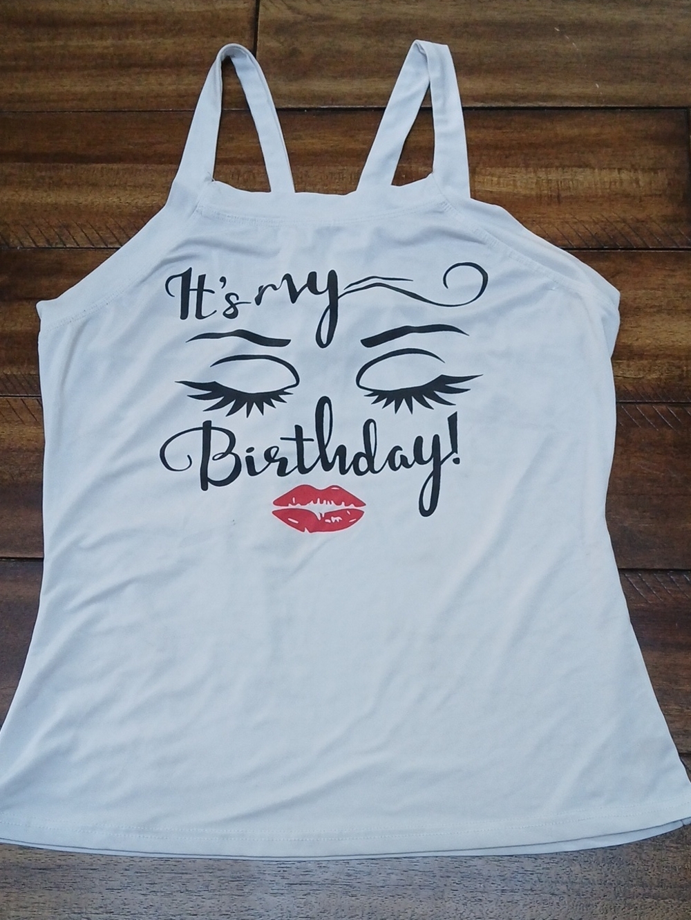 CBR White 'It's My Birthday' Graphic Tank with Red Lip Accent